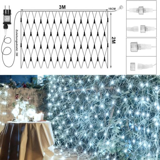 Dekofun 3x2m 200 LED vonkajšia svetelná sieť s časovačom, 8 režimov, vodotesná vianočná dekorácia