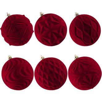   Lanpn 6-dielna sada veľkých vianočných gúľ, červená zamatová dekorácia, 10 cm, nerozbitný plast