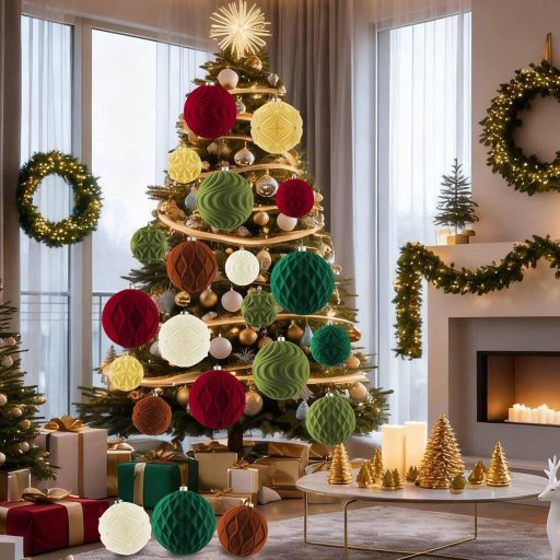 Lanpn 6-dielna sada veľkých vianočných gúľ, červená zamatová dekorácia, 10 cm, nerozbitný plast