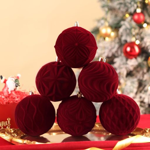 Set de 6 globuri de Crăciun din pluș, 10 cm, decorațiuni XXL pentru brad