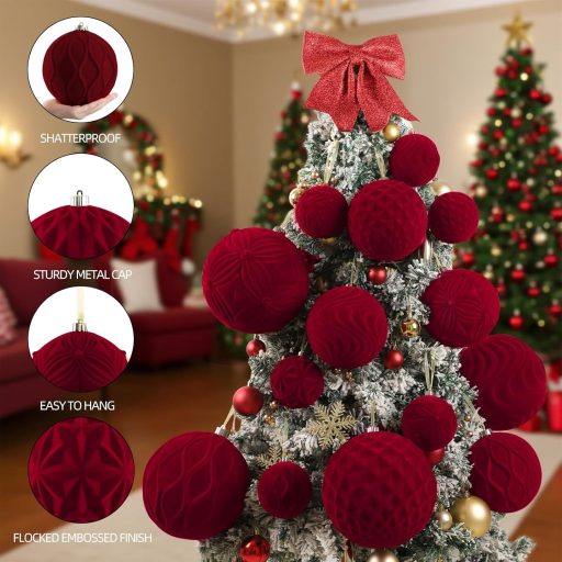 Set de 6 globuri de Crăciun din pluș, 10 cm, decorațiuni XXL pentru brad