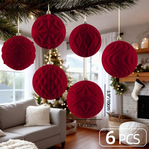 Set de 6 globuri de Crăciun din pluș, 10 cm, decorațiuni XXL pentru brad