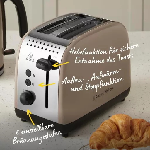 Russell Hobbs Colours Plus Mocha 2 szeletes kenyérpirító 1100W, 6 fokozat