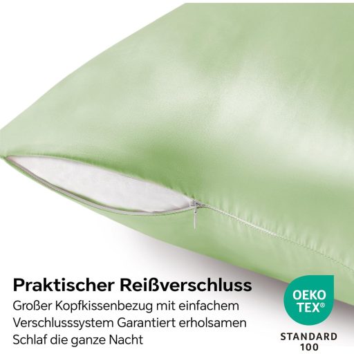 BEDELITE Szatén Párnahuzat 80x80 cm Világoszöld 2 db Hajpánt Selyemfényű