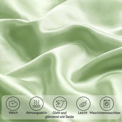 BEDELITE Szatén Párnahuzat 80x80 cm Világoszöld 2 db Hajpánt Selyemfényű