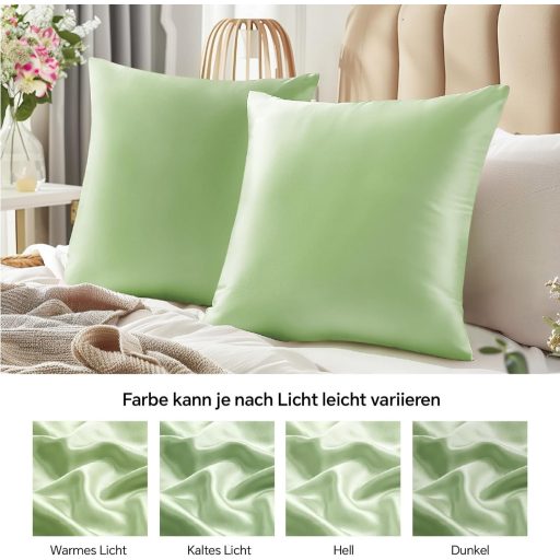 BEDELITE Szatén Párnahuzat 80x80 cm Világoszöld 2 db Hajpánt Selyemfényű