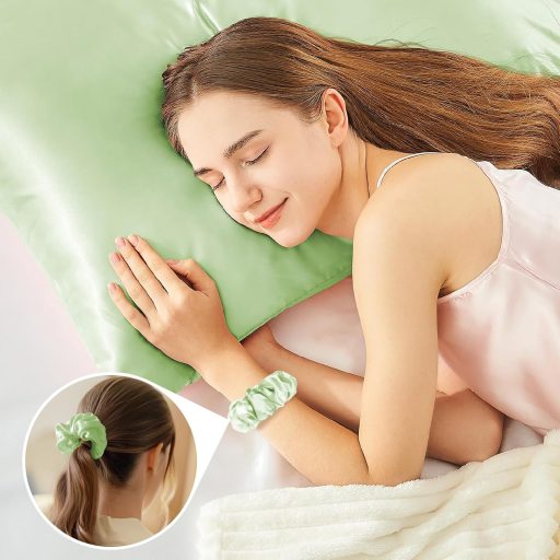 BEDELITE Szatén Párnahuzat 80x80 cm Világoszöld 2 db Hajpánt Selyemfényű