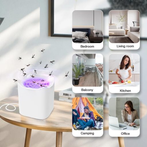 Capcană electrică pentru insecte Bubbacare USB - Lampă UV pentru țânțari, ideală pentru muștele de fructe din bucătărie, utilizare în interior și exterior, albă