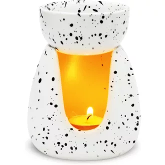   Keramická aromalampa WD&CD na čajovú sviečku, difuzér esenciálnych olejov, bielo-čierna