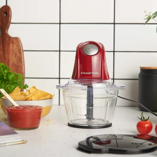 Russell Hobbs Elektromos Mini Aprító Piros 500ml Üveg Edénnyel Húshoz Zöldséghez