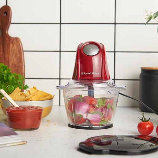 Russell Hobbs Elektromos Mini Aprító Piros 500ml Üveg Edénnyel Húshoz Zöldséghez