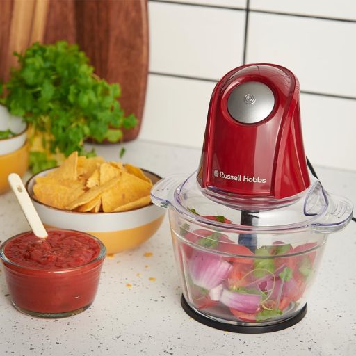Russell Hobbs Elektromos Mini Aprító Piros 500ml Üveg Edénnyel Húshoz Zöldséghez