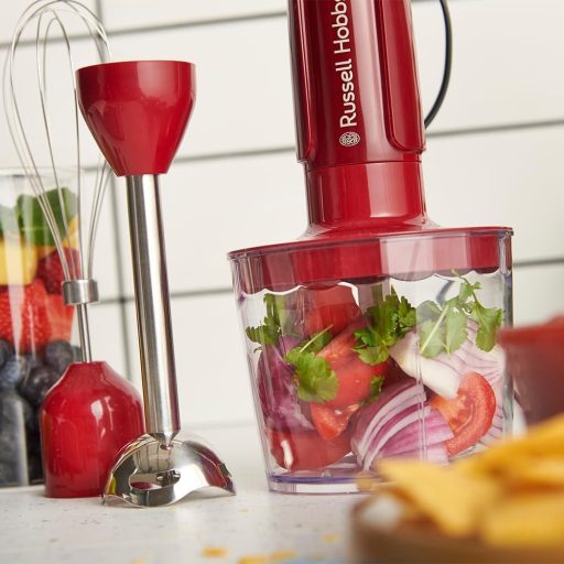 Russell Hobbs Desire Red 3az1-ben kézi mixer, habverő és aprító 600ml pohárral