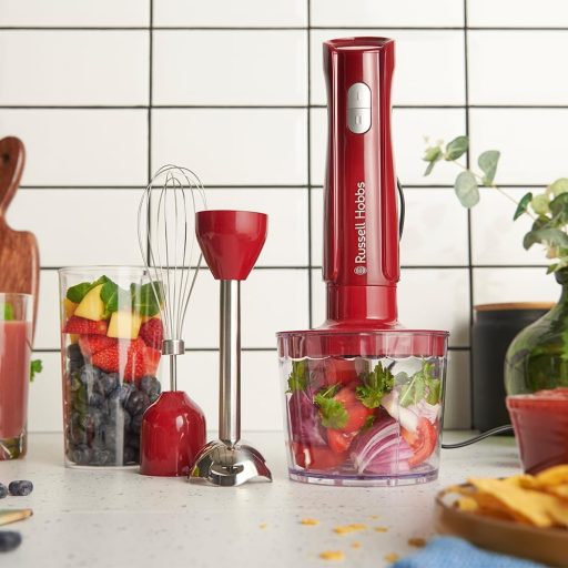 Russell Hobbs Desire Red 3az1-ben kézi mixer, habverő és aprító 600ml pohárral