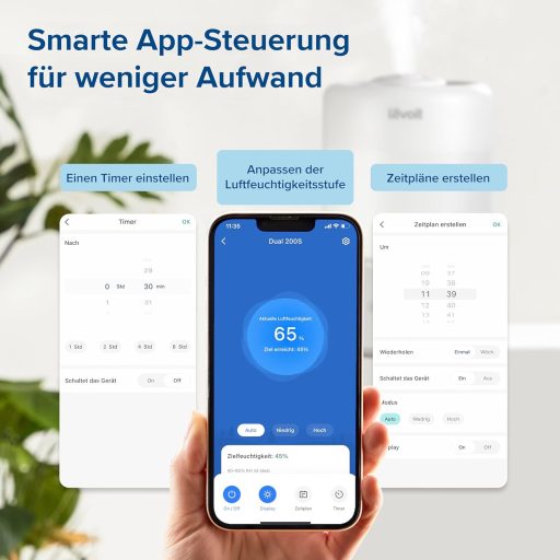 Levoit Smart Párásító 20dB Csendes, 3L Gyermekszoba Baba Növény, 360° Forgó Fúvóka, Páratartalom Érzékelő