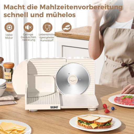 YASHE Elektromos Összecsukható Szeletelő 180W, 17cm Fűrészelt Pengével, 0-15mm Vastagság