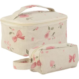   Fyfjur Kordbársony Virágmintás Kozmetikai Táska Szett - 2 db Hordozható Smink Neszeszer Utazáshoz, Kézitáskába, Lányoknak (21x14x10 cm)