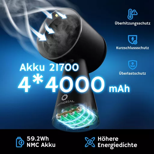 Airthereal RH180B hordozható páraelszívó, 180 m³/h, 3 fokozat, 4x4000 mAh