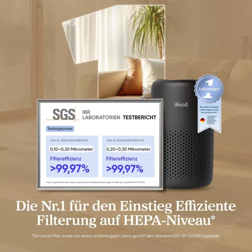 LEVOIT Core Mini fekete légtisztító HEPA szűrővel, aromaterápiás funkcióval, hálószobához