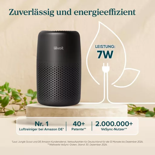 Purificator de aer LEVOIT Core Mini negru cu filtru HEPA și funcție de aromaterapie, pentru dormitor