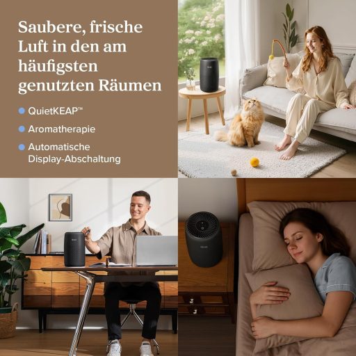 LEVOIT Core Mini fekete légtisztító HEPA szűrővel, aromaterápiás funkcióval, hálószobához