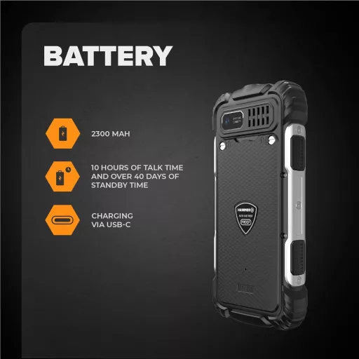 Hammer H Forge Outdoor Mobiltelefon Dual SIM, 2300 mAh, IP68, Fekete