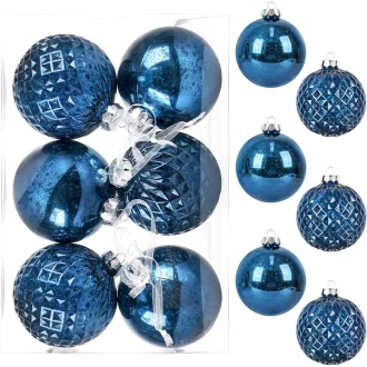   Set 6 globuri de Crăciun Superum 10 cm, decorațiuni din plastic, albastru închis