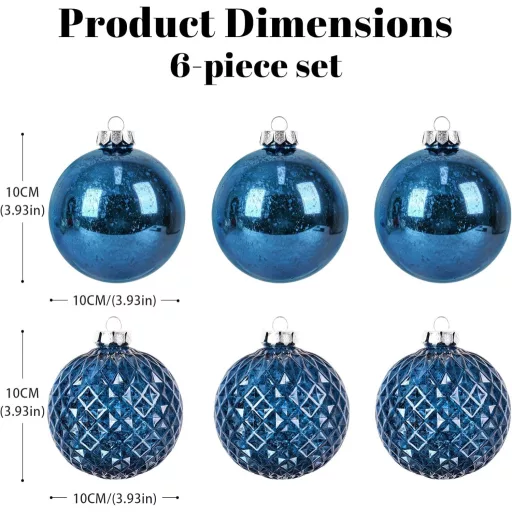 Set 6 globuri de Crăciun Superum 10 cm, decorațiuni din plastic, albastru închis