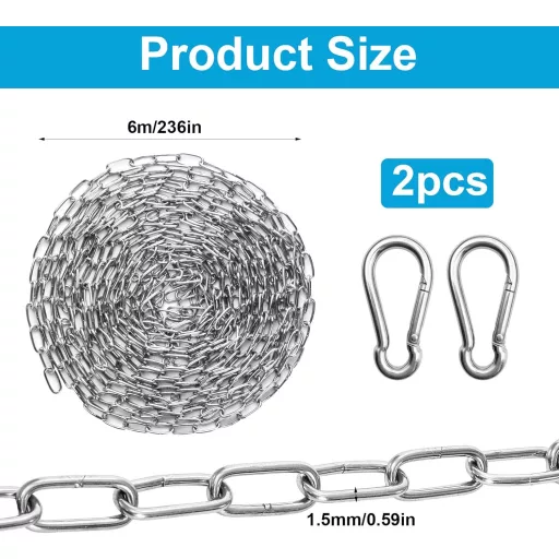 XUIIOSOOKP Rozsdamentes Acél Lánc 1,5mm x 6m Függesztéshez