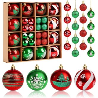   Vianočná sada gúľ ilauke, 44 ks, červená a zelená, plastová, 3-6 cm, dekorácia