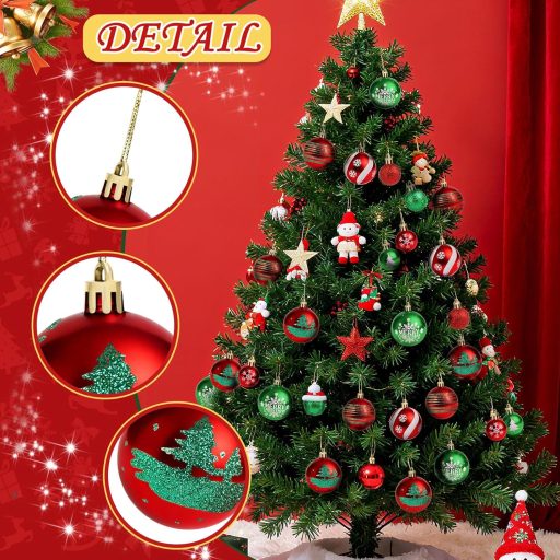 Vianočná sada gúľ ilauke, 44 ks, červená a zelená, plastová, 3-6 cm, dekorácia