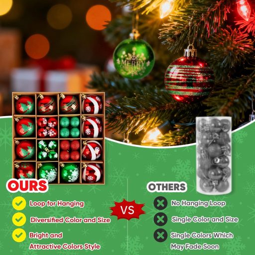 Vianočná sada gúľ ilauke, 44 ks, červená a zelená, plastová, 3-6 cm, dekorácia