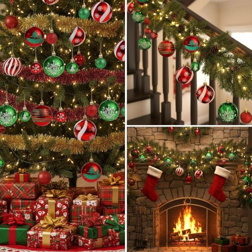 Vianočná sada gúľ ilauke, 44 ks, červená a zelená, plastová, 3-6 cm, dekorácia