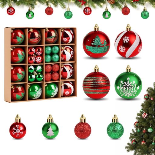 Vianočná sada gúľ ilauke, 44 ks, červená a zelená, plastová, 3-6 cm, dekorácia