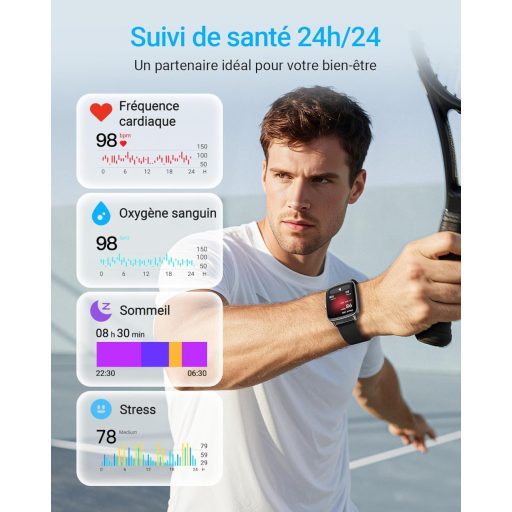 Fitpolo Okosóra 1.85" Szívritmus Monitor SpO2 110+ Sportmód IP68 Vízálló iOS Android