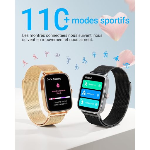 Fitpolo Okosóra 1.85" Szívritmus Monitor SpO2 110+ Sportmód IP68 Vízálló iOS Android