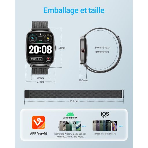 Fitpolo Okosóra 1.85" Szívritmus Monitor SpO2 110+ Sportmód IP68 Vízálló iOS Android