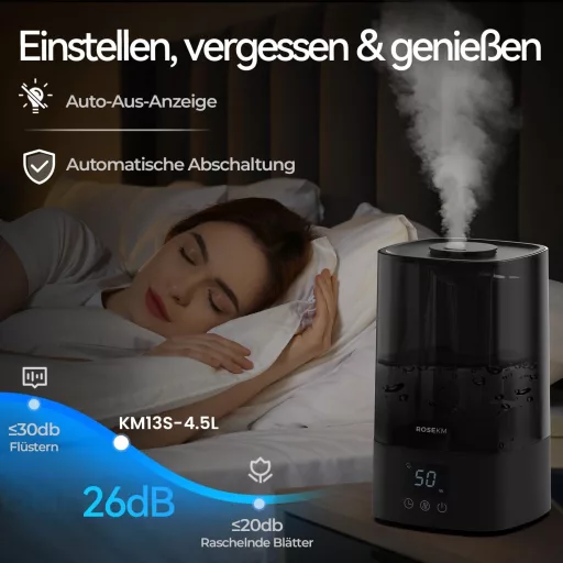 Rosekm 4.5L automata párásító fekete, 18 órás üzemidő, időzítő és páratartalom szenzor