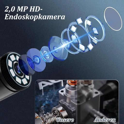 Ennovor 1920 HD Endoszkóp Kamera 8 LED Fénnyel, IP67 Vízálló Inspekciós Kamera Android iOS-hez