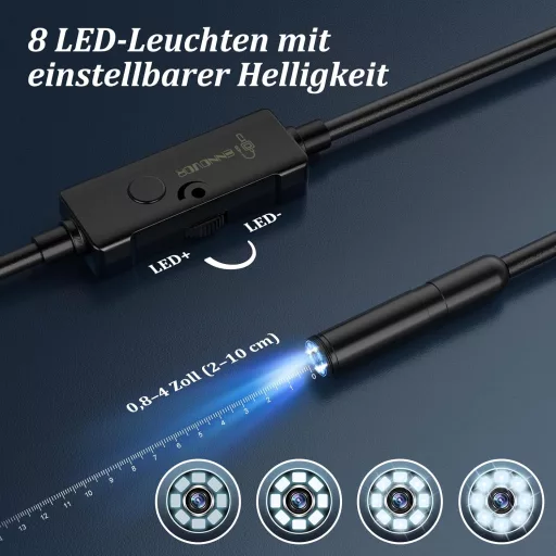 Ennovor 1920 HD Endoszkóp Kamera 8 LED Fénnyel, IP67 Vízálló Inspekciós Kamera Android iOS-hez