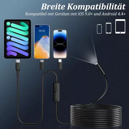 Ennovor 1920 HD Endoszkóp Kamera 8 LED Fénnyel, IP67 Vízálló Inspekciós Kamera Android iOS-hez