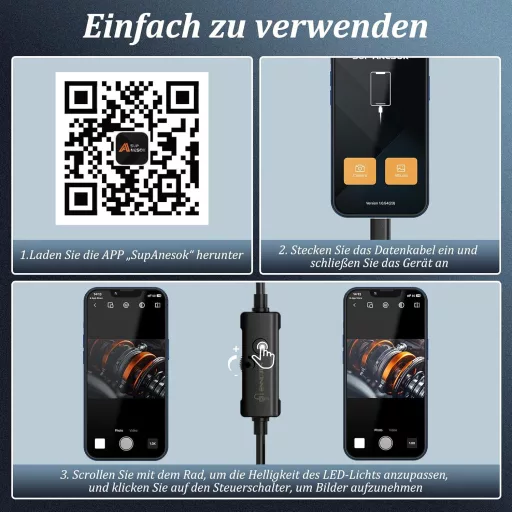 Ennovor 1920 HD Endoszkóp Kamera 8 LED Fénnyel, IP67 Vízálló Inspekciós Kamera Android iOS-hez