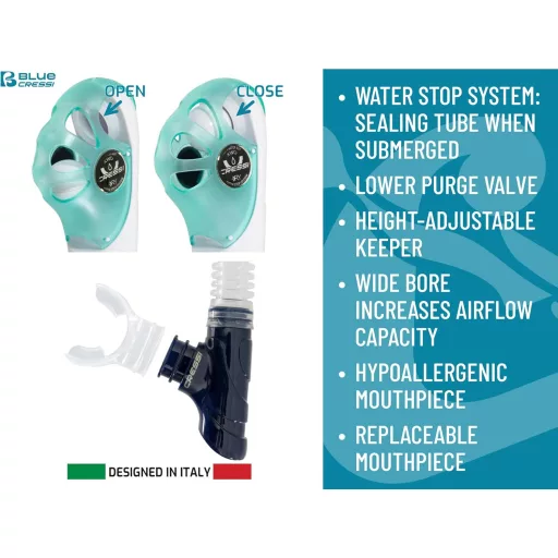 Set mască de scufundări și snorkeling Cressi Horizon cu 4 lentile - Transparent/Ice Blue, Combo