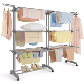   SONGMICS 4 szintes ruhaszárító összecsukható szárnyakkal és kerekekkel 63,5x177,5cm