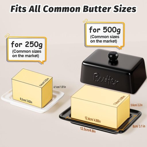 HONZUEN Kerámia Vajdoboz Fedővel, 500g-os Vajhoz, Mosogatógépben Mosható Porcelán Tárolóedény