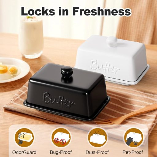 HONZUEN Kerámia Vajdoboz Fedővel, 500g-os Vajhoz, Mosogatógépben Mosható Porcelán Tárolóedény