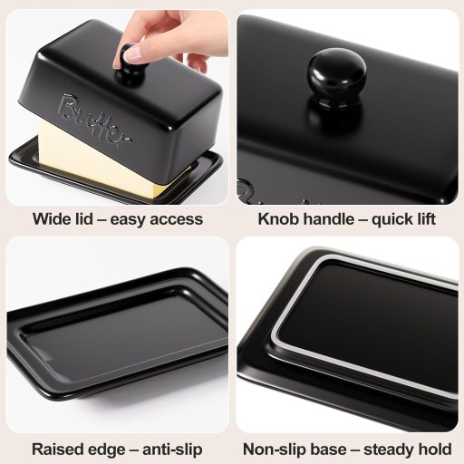 HONZUEN Kerámia Vajdoboz Fedővel, 500g-os Vajhoz, Mosogatógépben Mosható Porcelán Tárolóedény