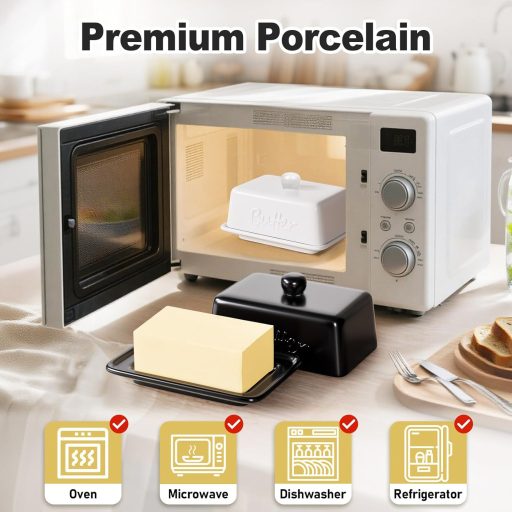 HONZUEN Kerámia Vajdoboz Fedővel, 500g-os Vajhoz, Mosogatógépben Mosható Porcelán Tárolóedény