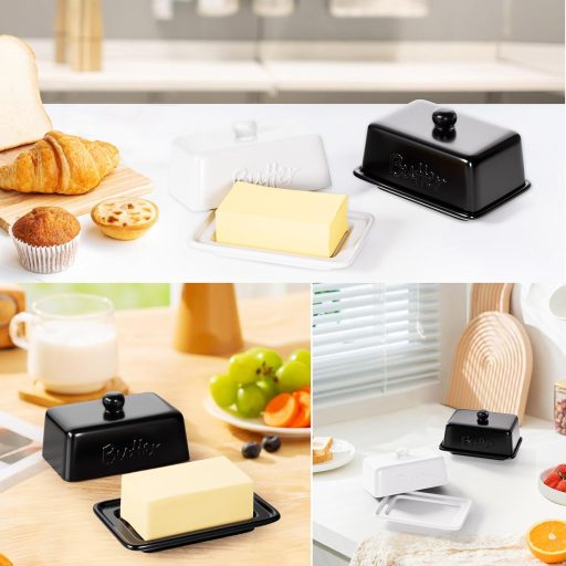 HONZUEN Kerámia Vajdoboz Fedővel, 500g-os Vajhoz, Mosogatógépben Mosható Porcelán Tárolóedény