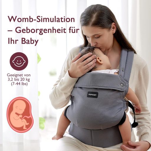 Momcozy Ergonomikus Babahordozó 3-24 Hónapos Kisgyermekeknek, Légáteresztő Szürke